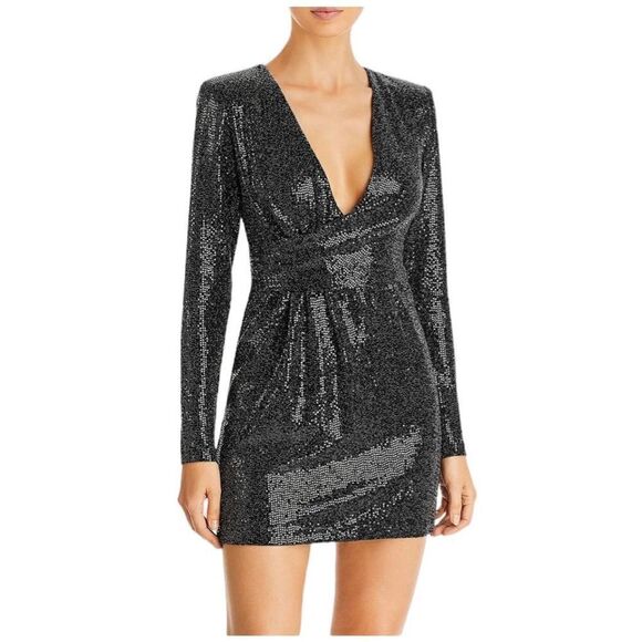 Ramy Brook  Esme Metallic Mini Cocktail Party Dress Womens Black Size 6 - Picture 1 of 7